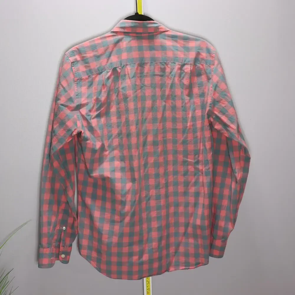 J.Crew‎ Lightweight Plaid Shirt Small Coral Blue 100% Cotton